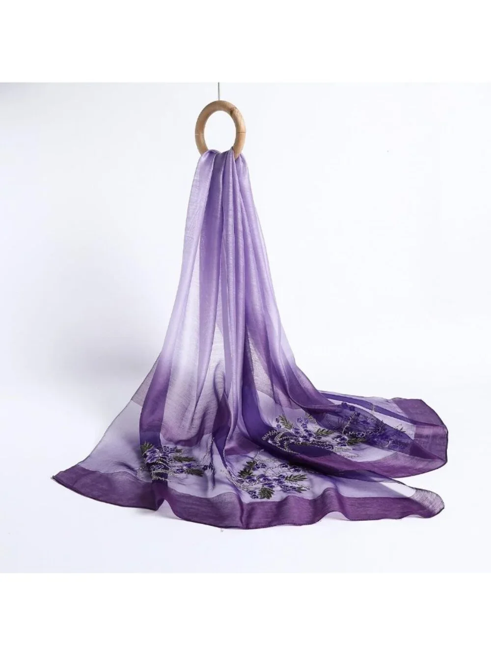 Embroidered Silk Blend Scarf Shawl Wrap for Women - 75x28 Inches, Stylish
